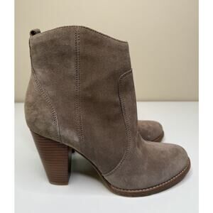 JOIE Dalton Ankle Bootie Womens EU 40 Beige Suede Tassel Side Zip Block Heel